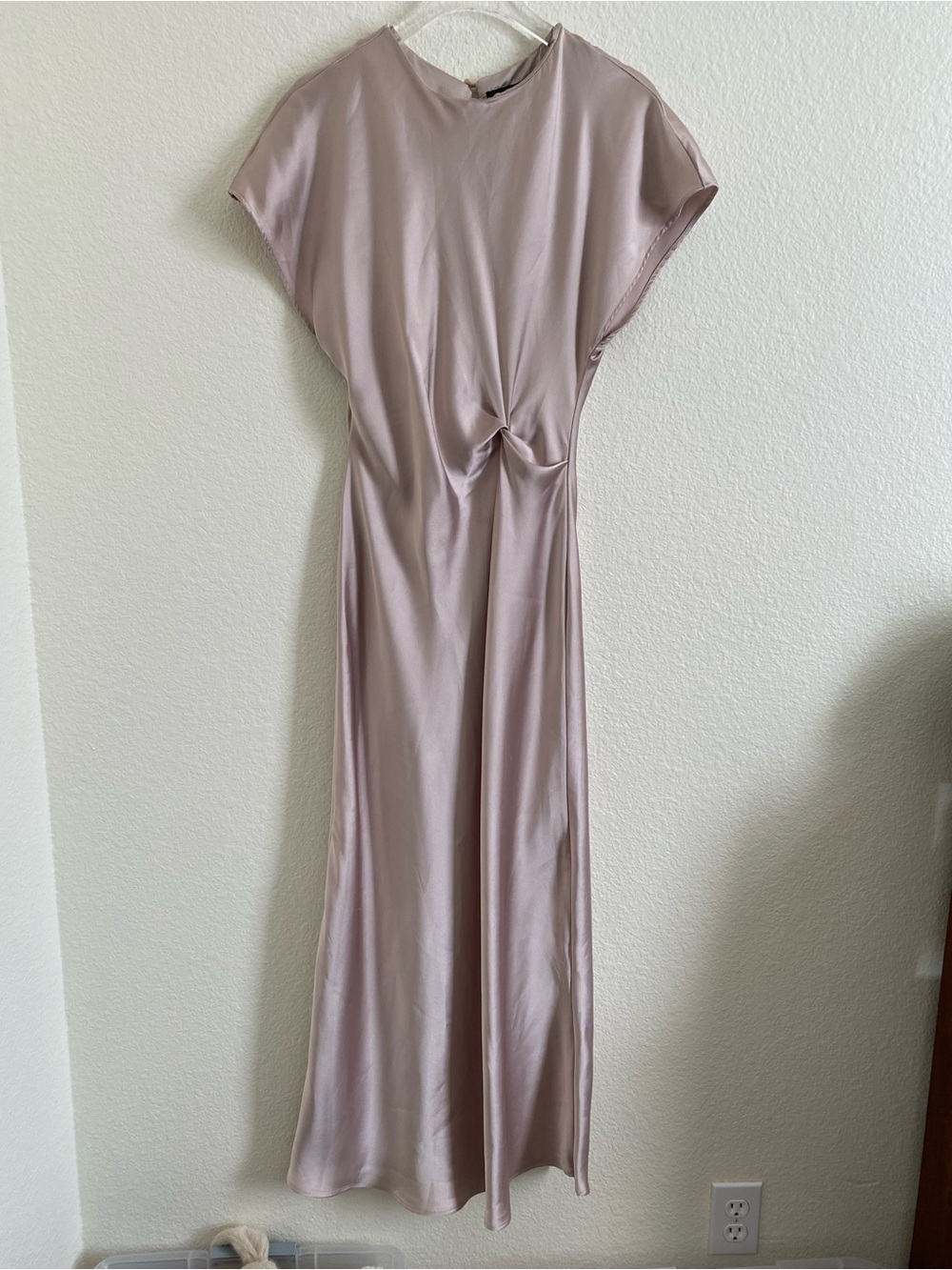 Zara Ruched Waist Satin Effect Midi Dress Elegant